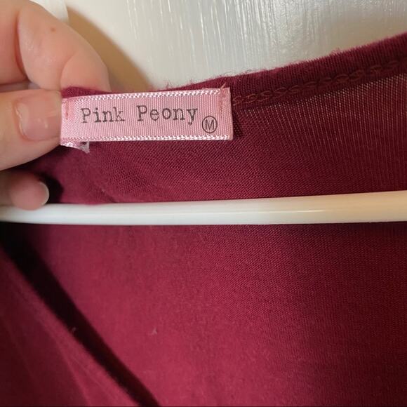 Spring Flowy wine Pink Peony Asymetrical hem bell sleeves M - Picture 5 of 7